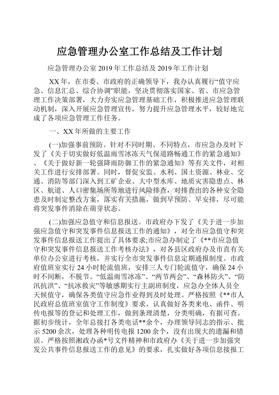 应急管理办公室工作总结及工作计划.docx