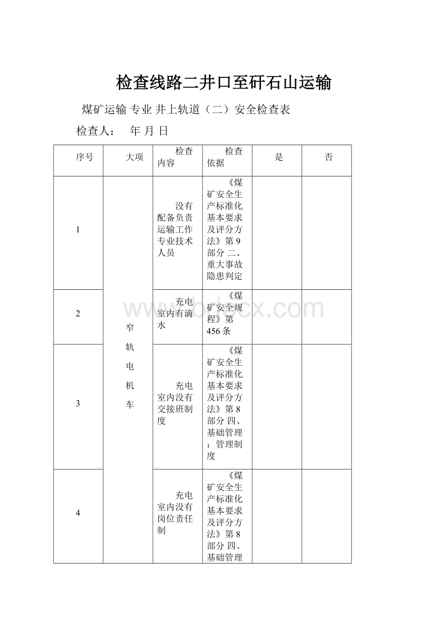 检查线路二井口至矸石山运输.docx_第1页