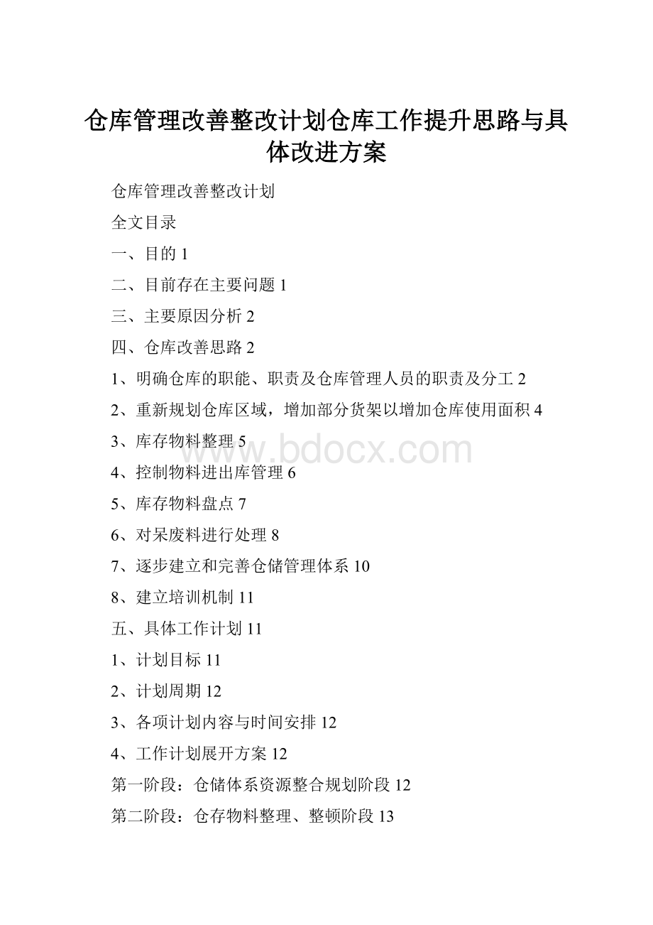 仓库管理改善整改计划仓库工作提升思路与具体改进方案.docx_第1页