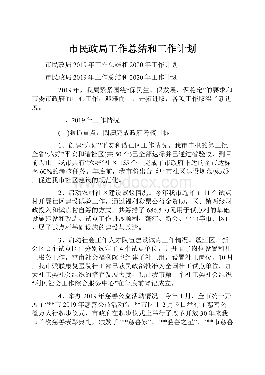 市民政局工作总结和工作计划.docx