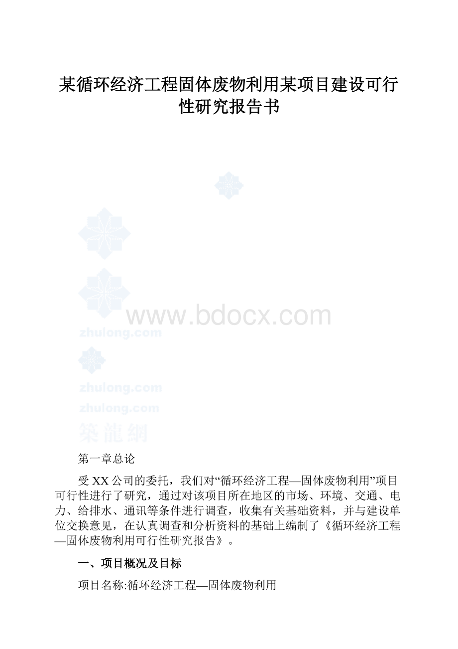 某循环经济工程固体废物利用某项目建设可行性研究报告书.docx_第1页