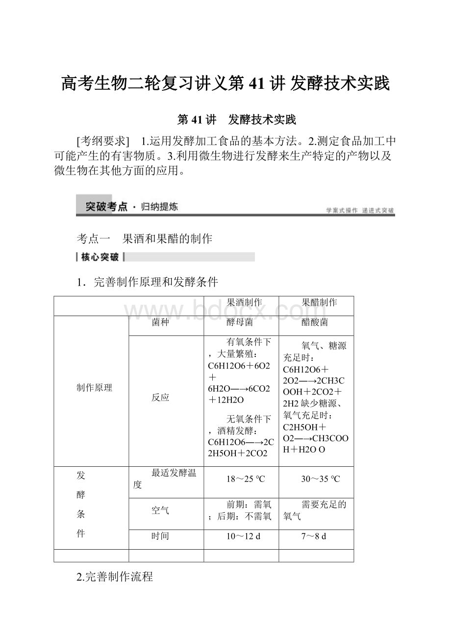 高考生物二轮复习讲义第41讲 发酵技术实践.docx