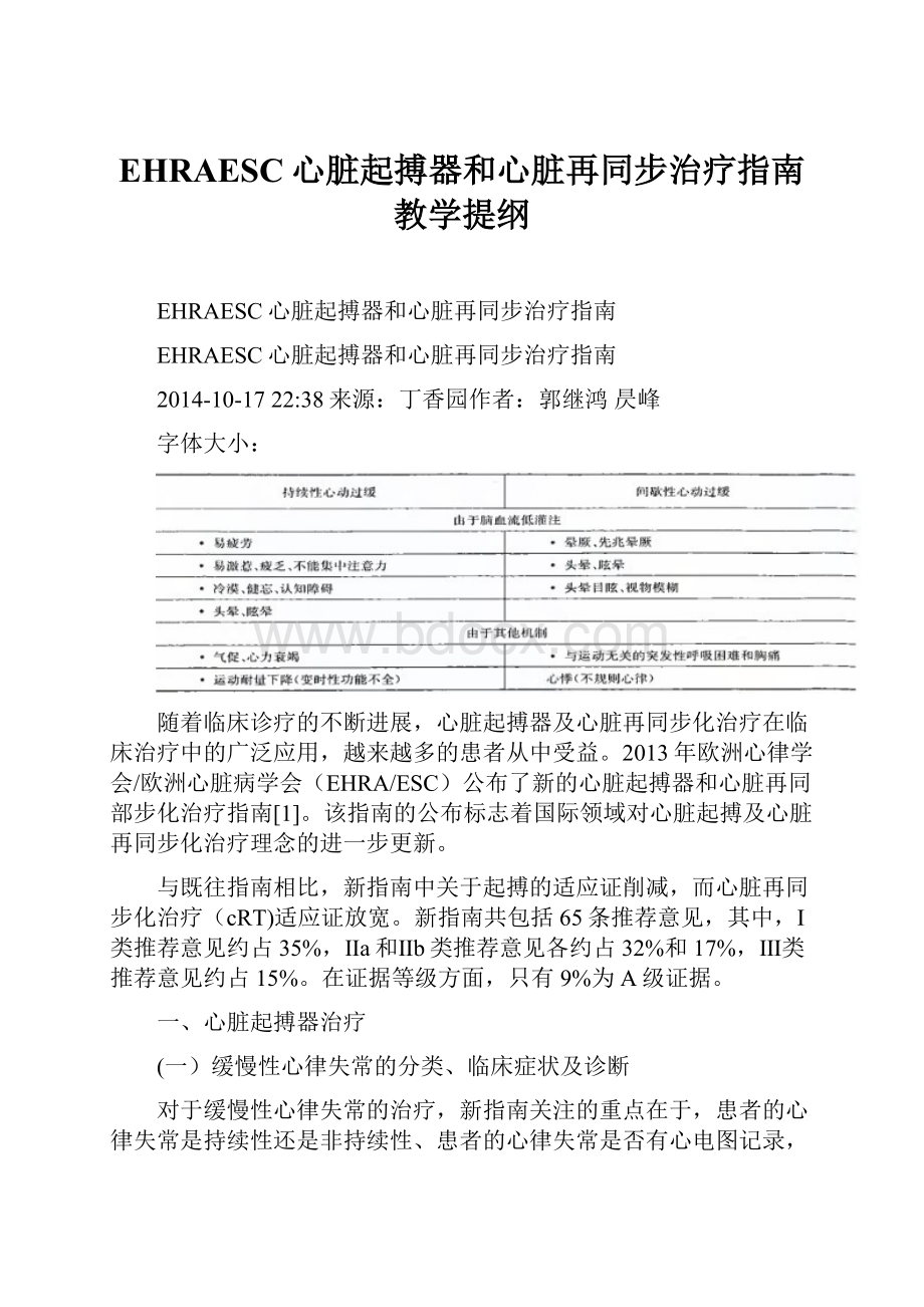 EHRAESC心脏起搏器和心脏再同步治疗指南教学提纲.docx