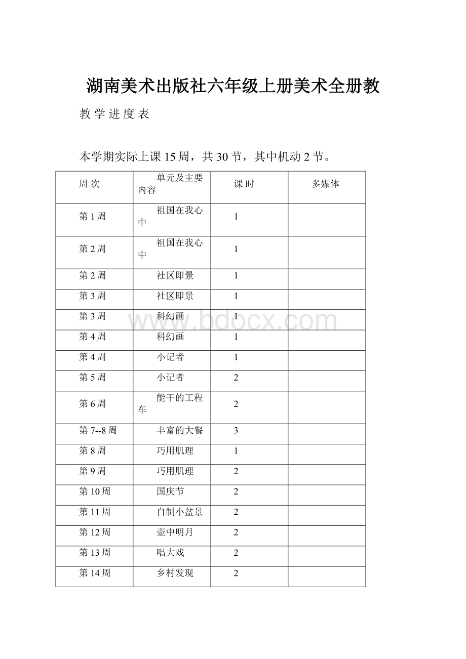 湖南美术出版社六年级上册美术全册教.docx