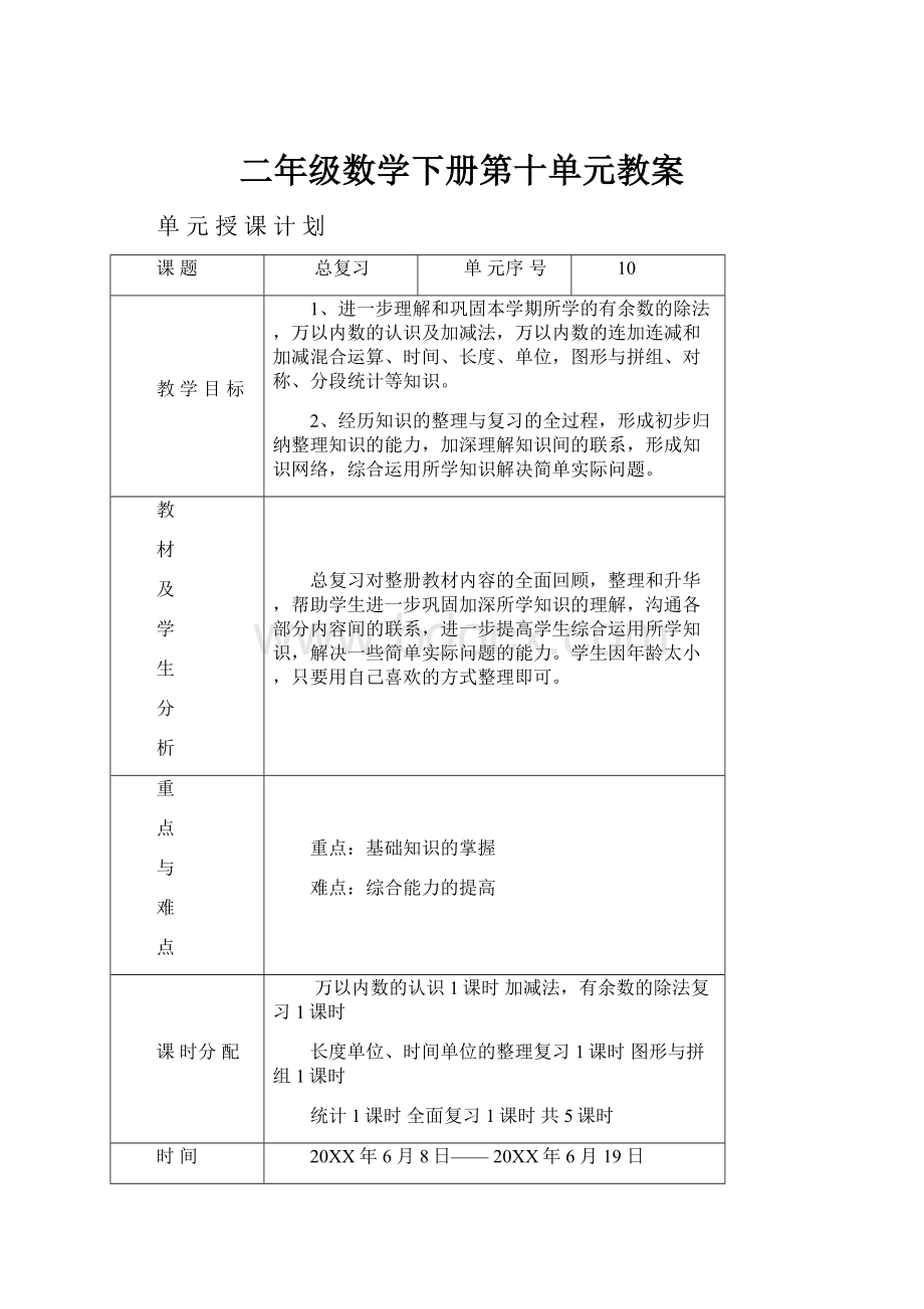 二年级数学下册第十单元教案.docx