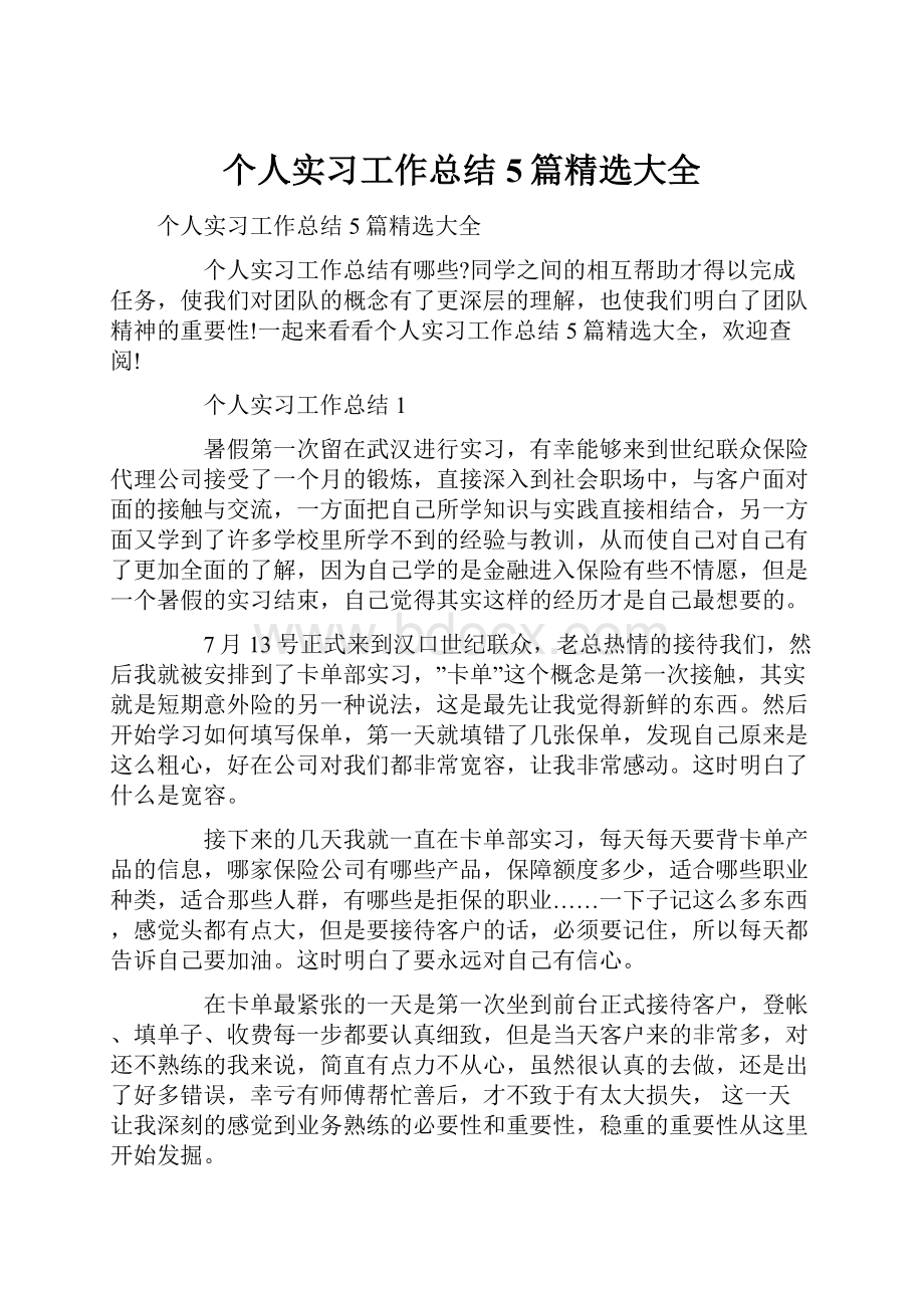 个人实习工作总结5篇精选大全.docx