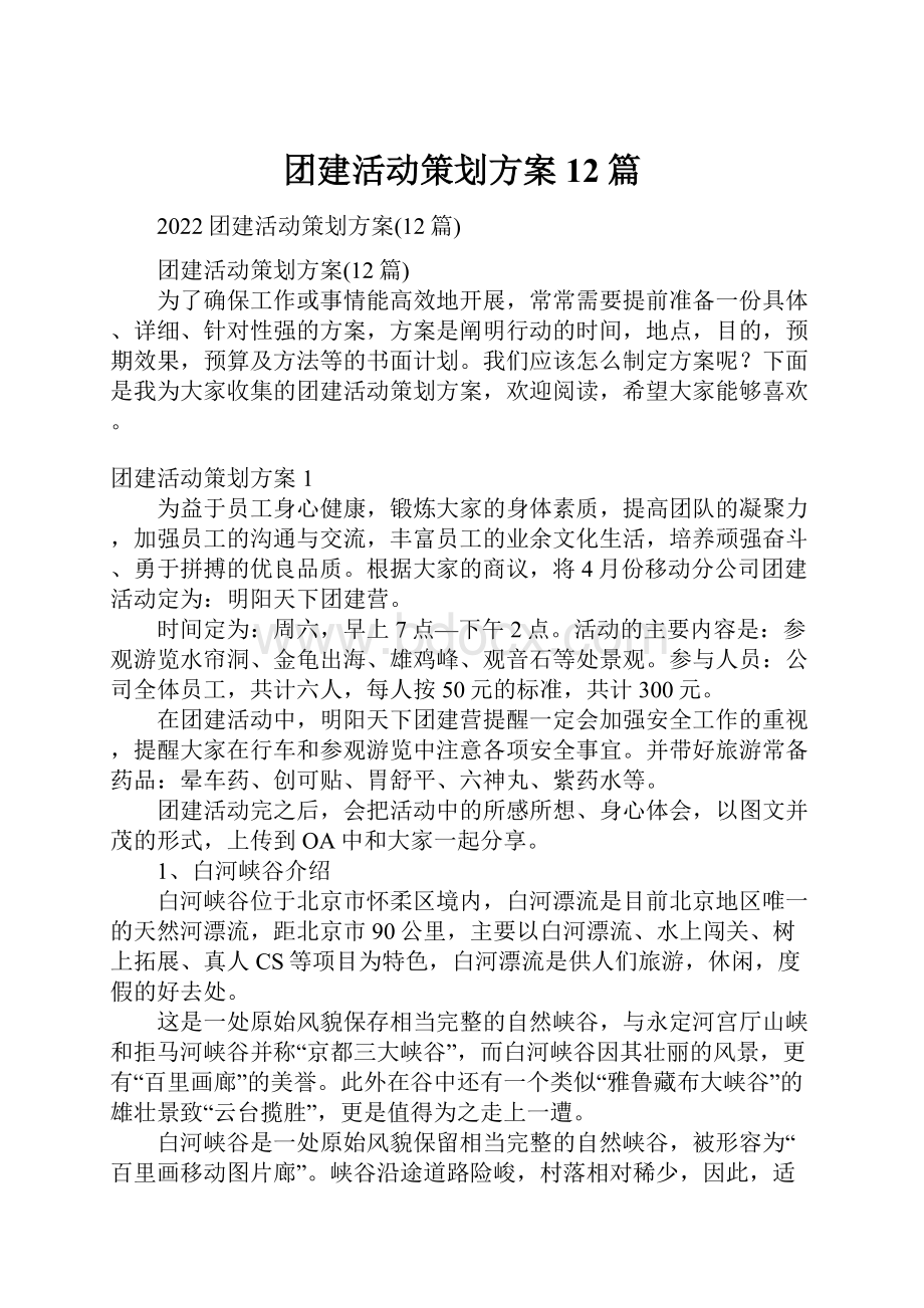 团建活动策划方案12篇.docx