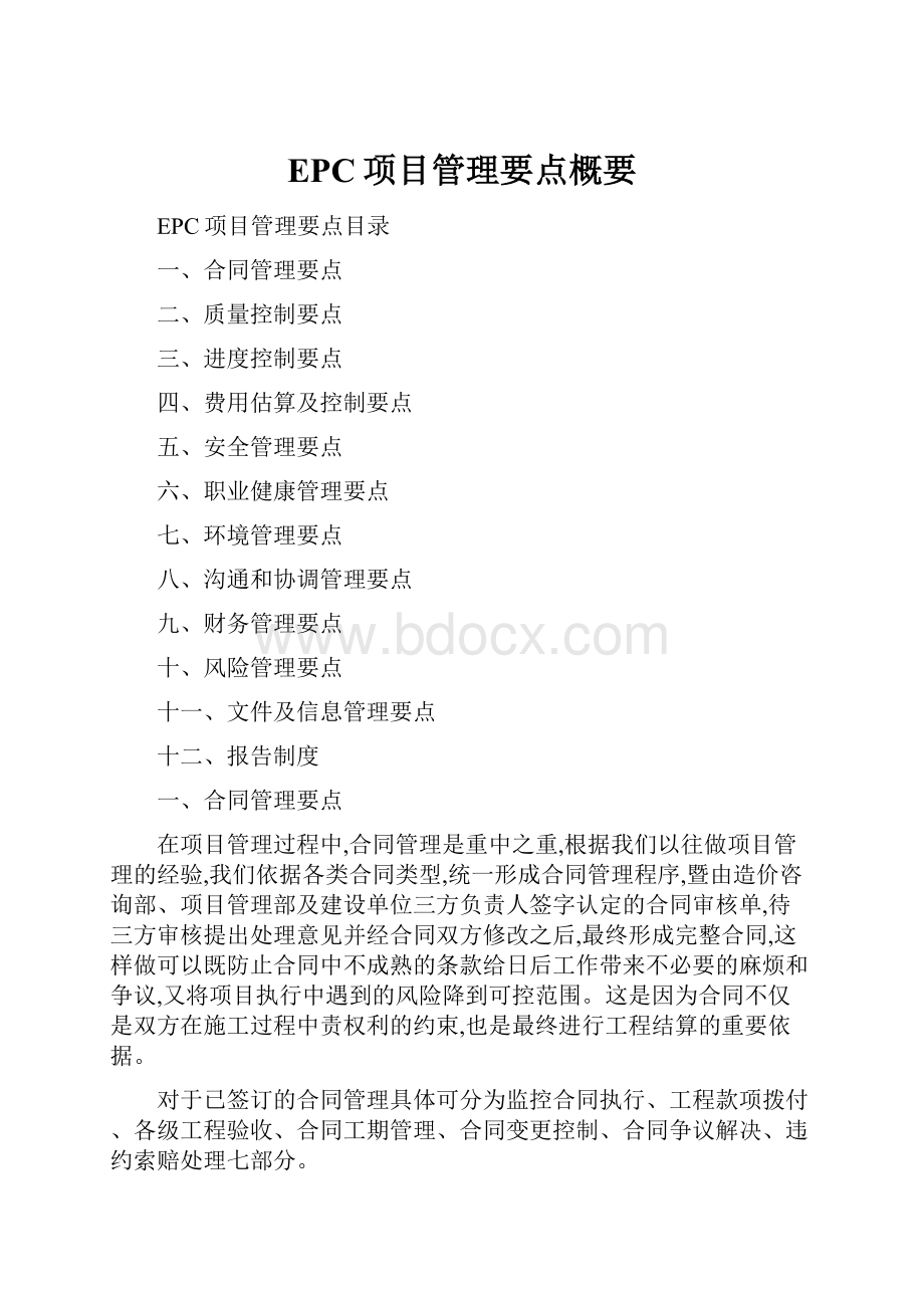 EPC项目管理要点概要.docx