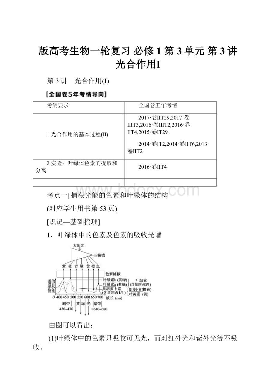 版高考生物一轮复习 必修1 第3单元 第3讲 光合作用Ⅰ.docx