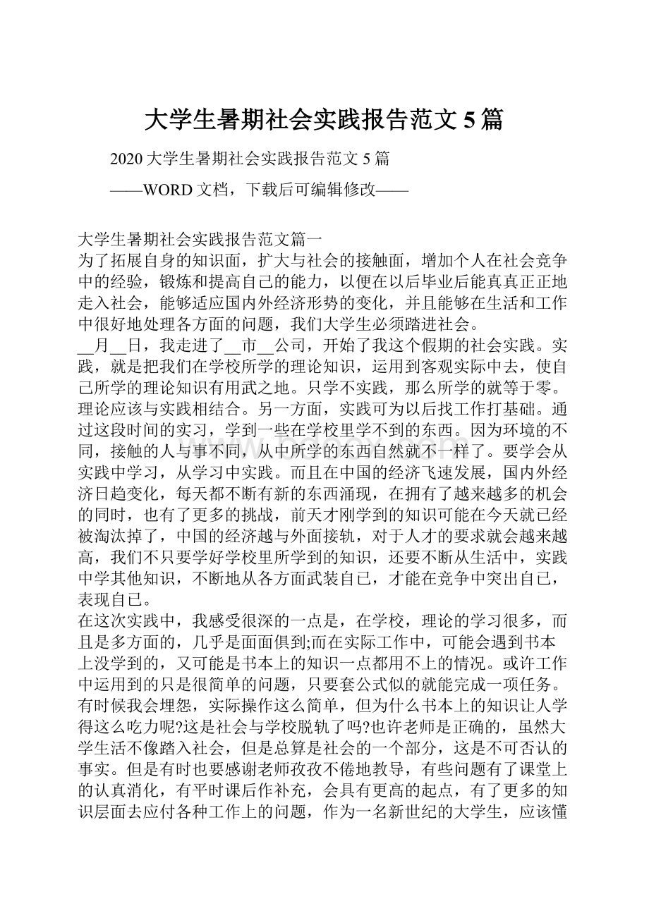 大学生暑期社会实践报告范文5篇.docx