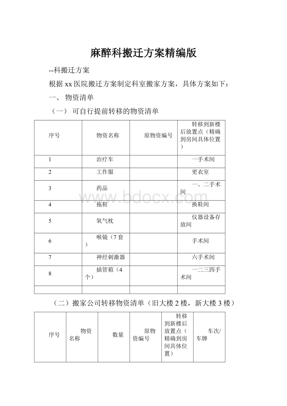 麻醉科搬迁方案精编版.docx