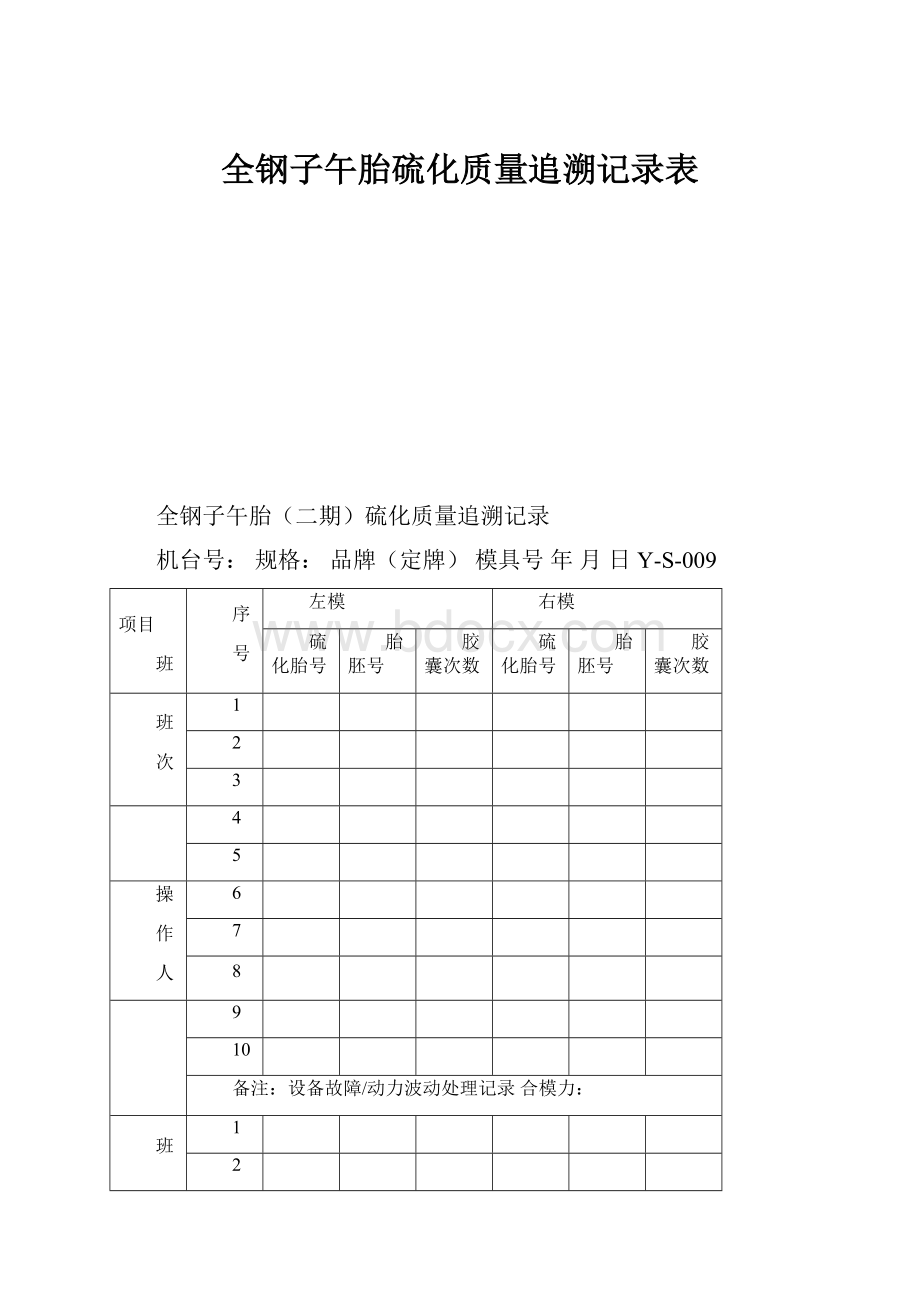 全钢子午胎硫化质量追溯记录表.docx_第1页