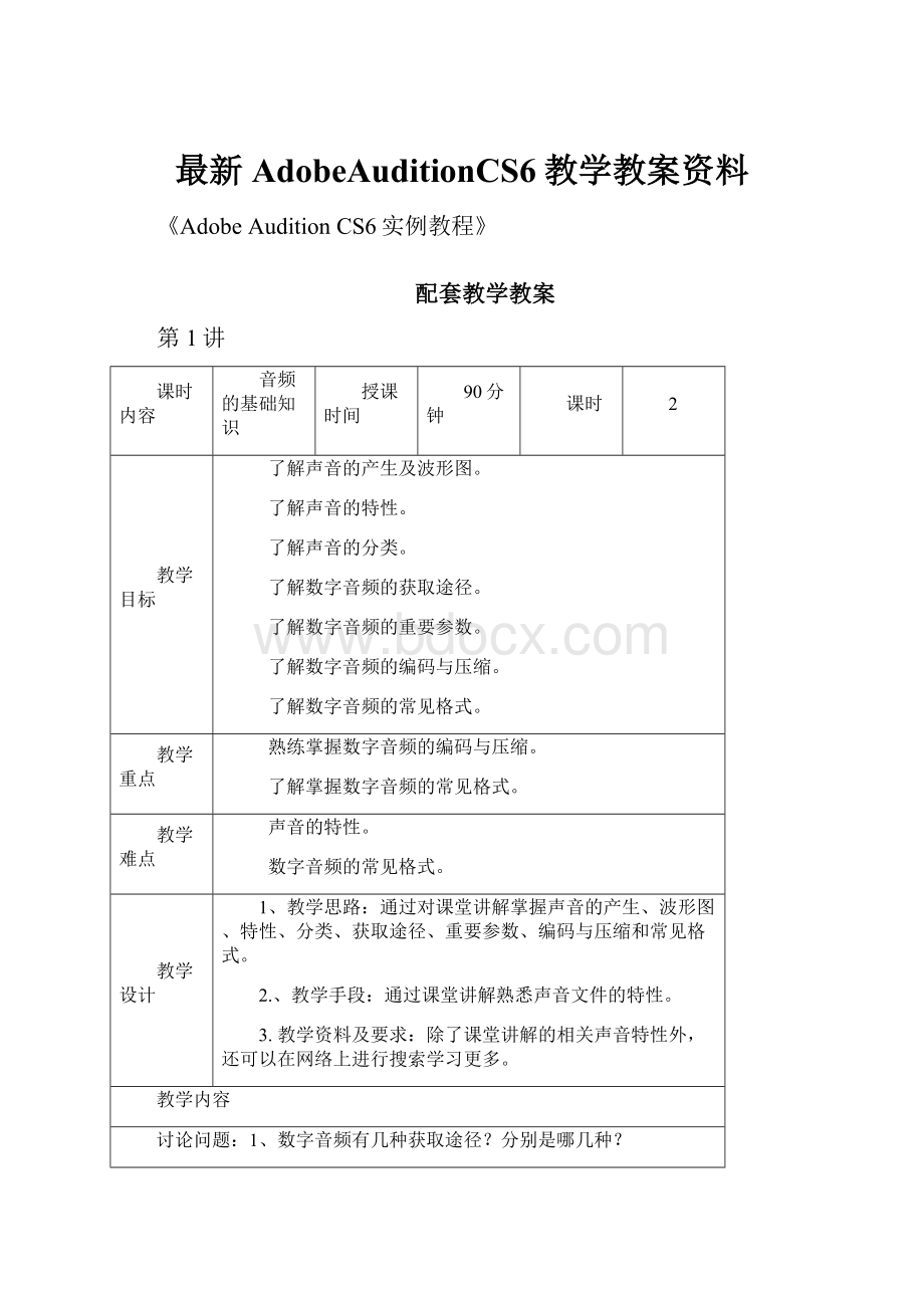 最新AdobeAuditionCS6教学教案资料.docx_第1页