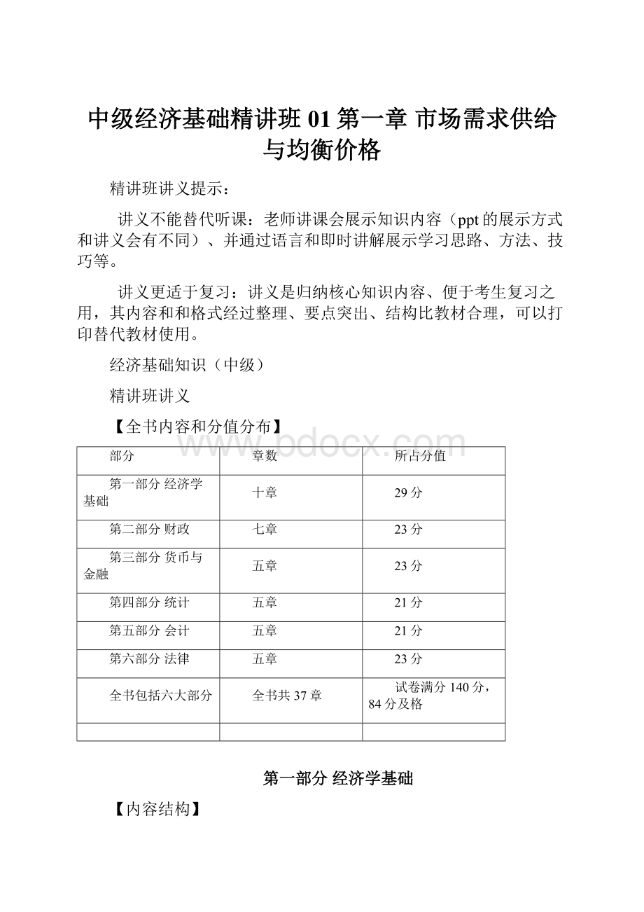 中级经济基础精讲班01第一章 市场需求供给与均衡价格.docx