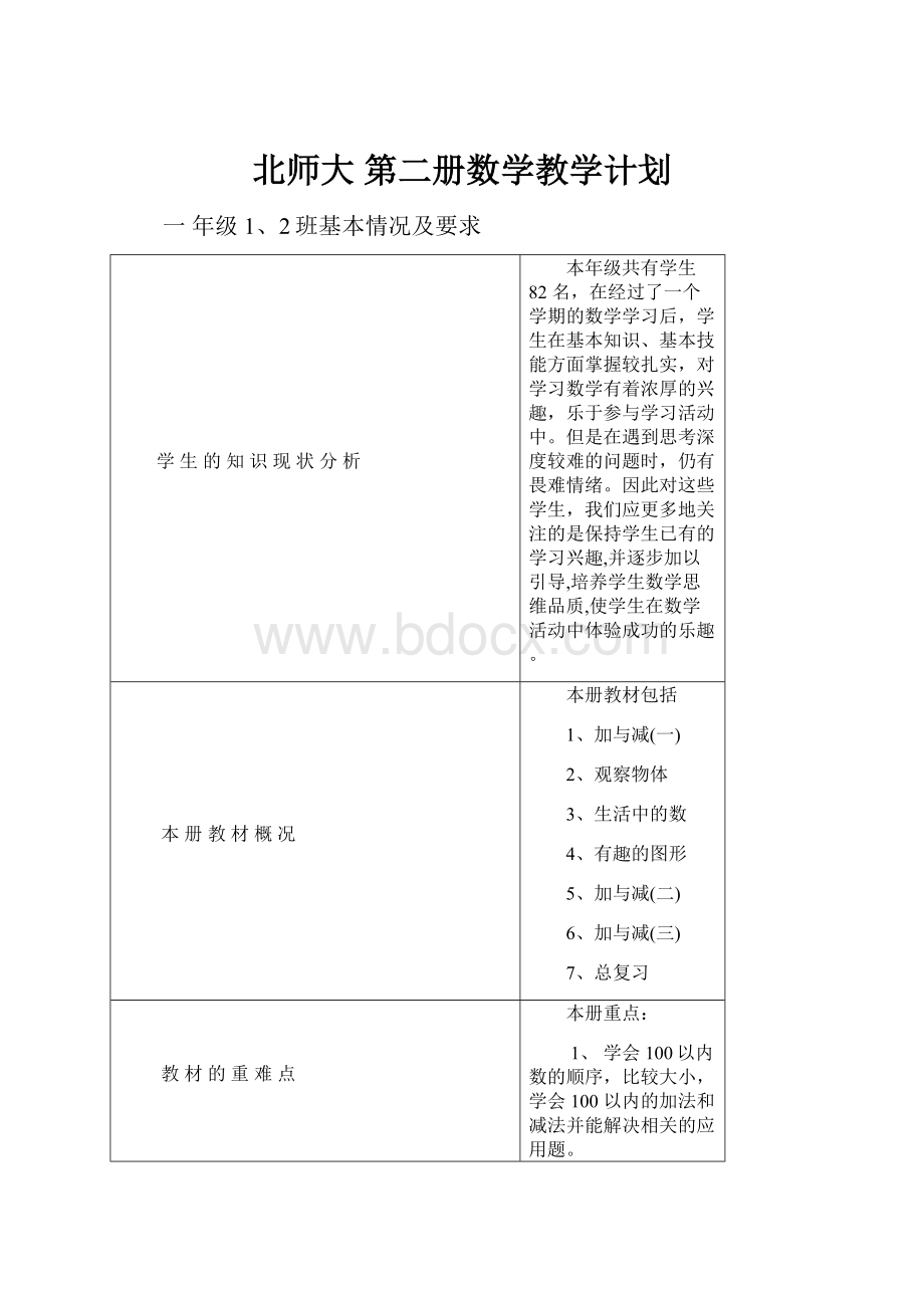 北师大第二册数学教学计划.docx_第1页