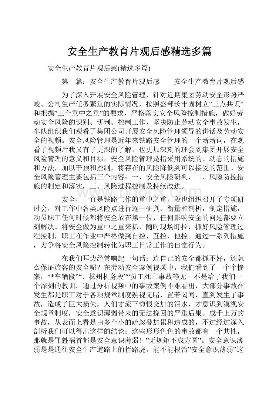 安全生产教育片观后感精选多篇.docx_第1页