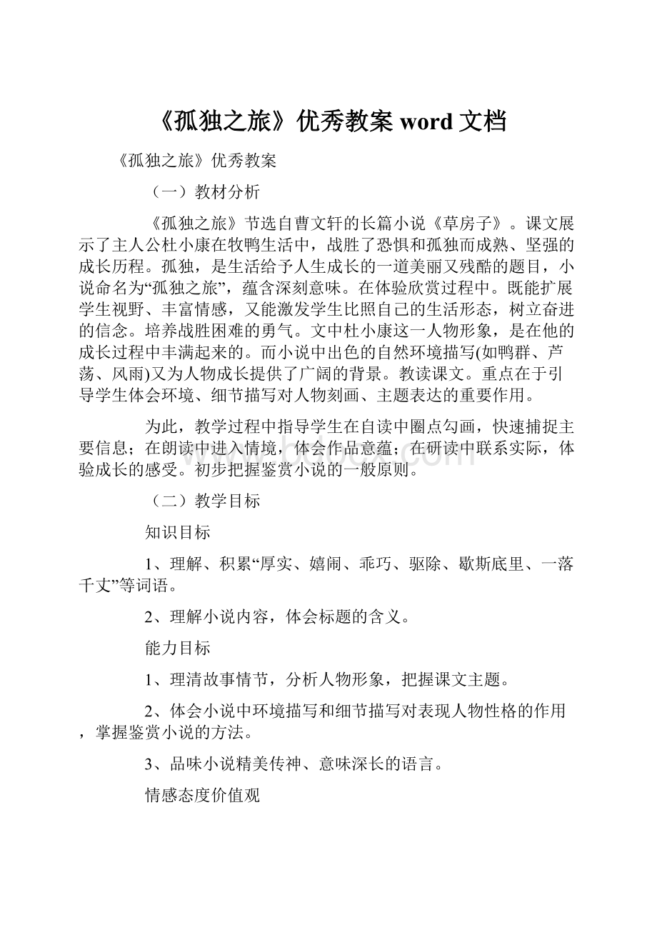 《孤独之旅》优秀教案word文档.docx