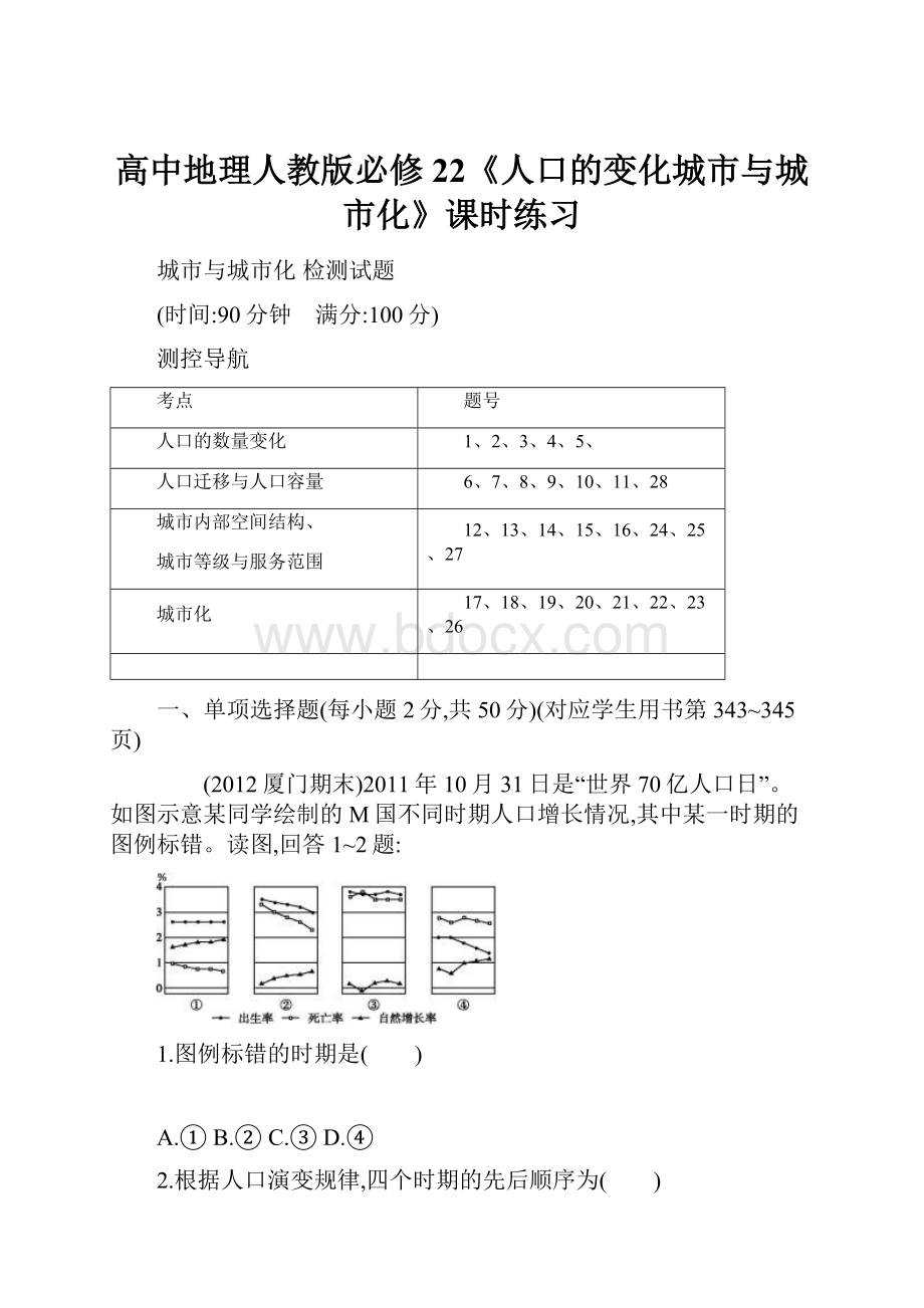 高中地理人教版必修22《人口的变化城市与城市化》课时练习.docx