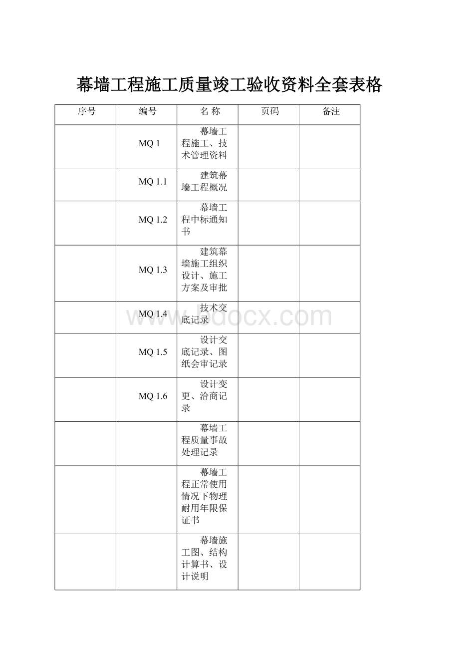 幕墙工程施工质量竣工验收资料全套表格.docx