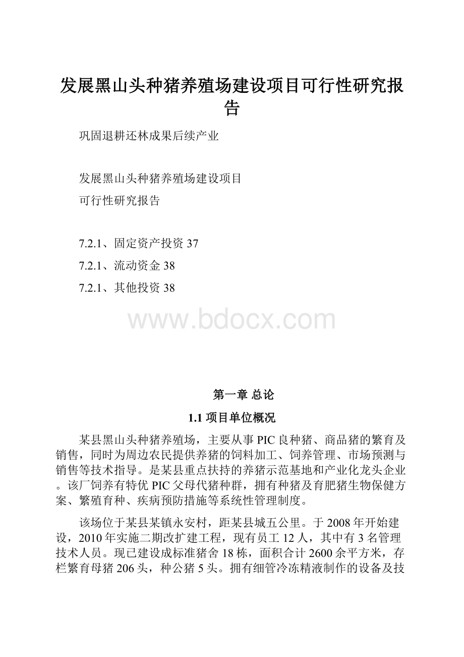 发展黑山头种猪养殖场建设项目可行性研究报告.docx_第1页