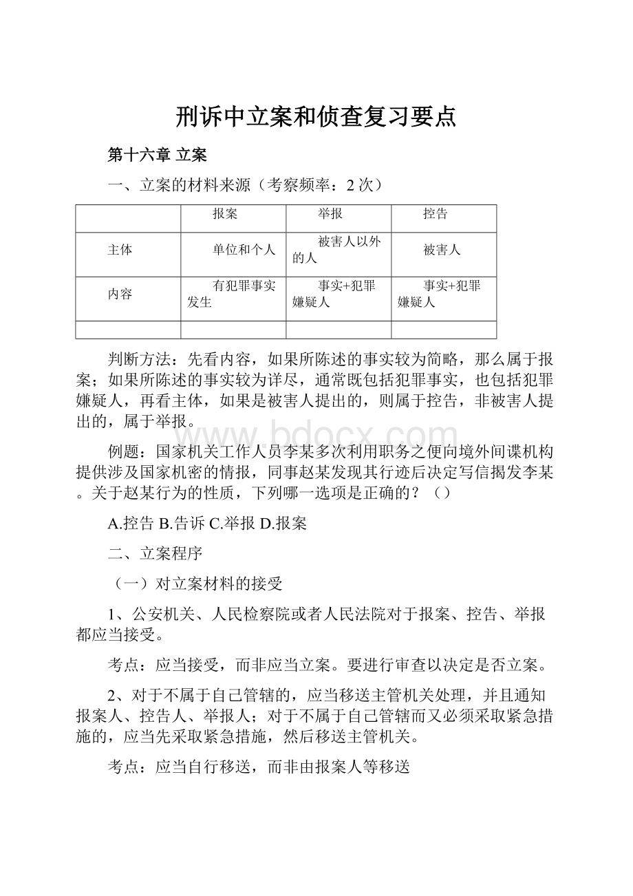 刑诉中立案和侦查复习要点.docx_第1页