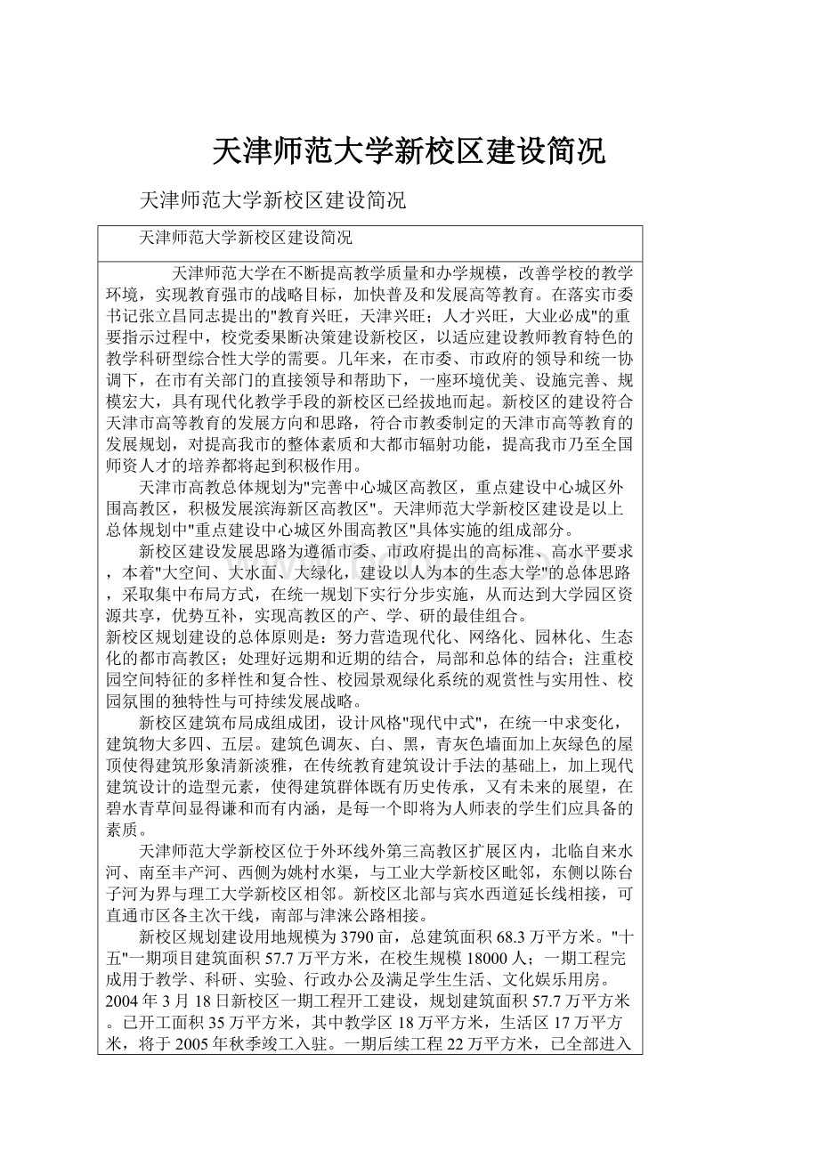 天津师范大学新校区建设简况.docx