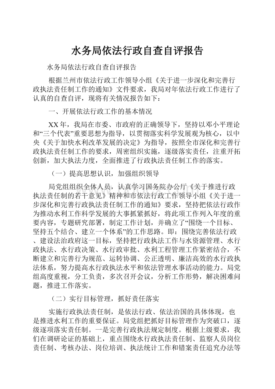 水务局依法行政自查自评报告.docx