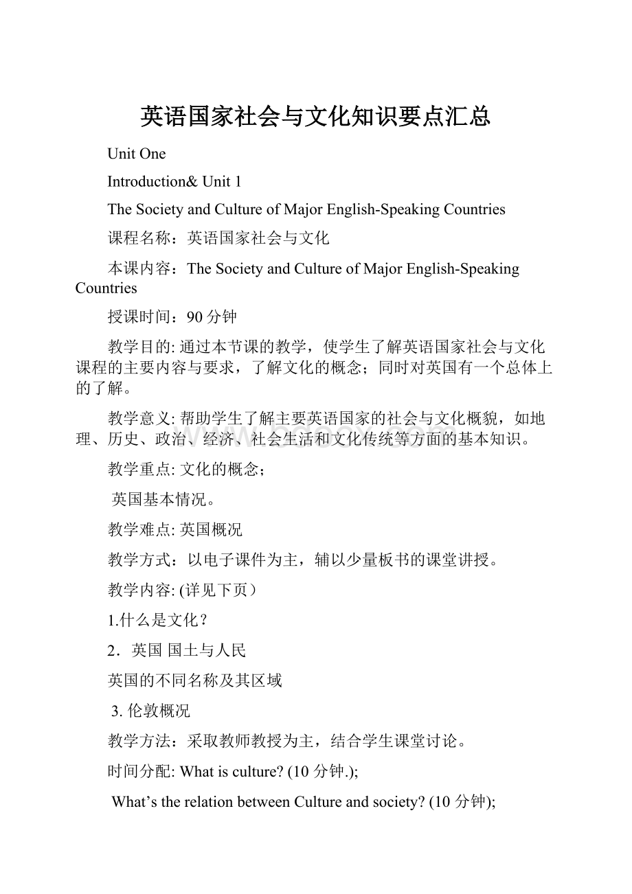 英语国家社会与文化知识要点汇总.docx