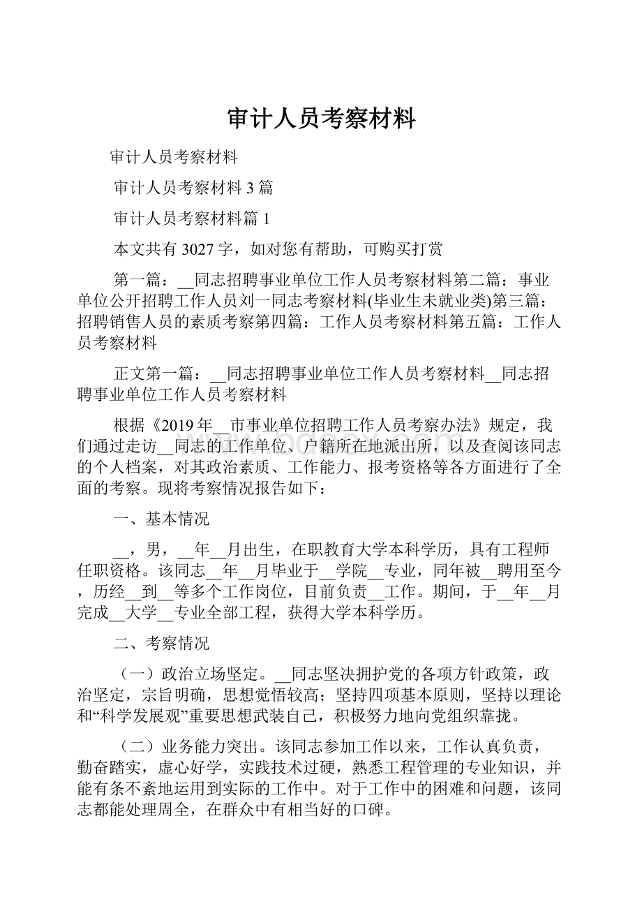 审计人员考察材料.docx_第1页