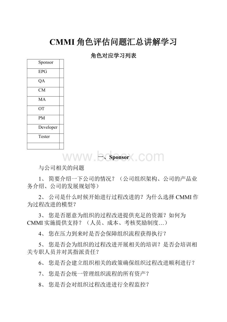 CMMI角色评估问题汇总讲解学习.docx