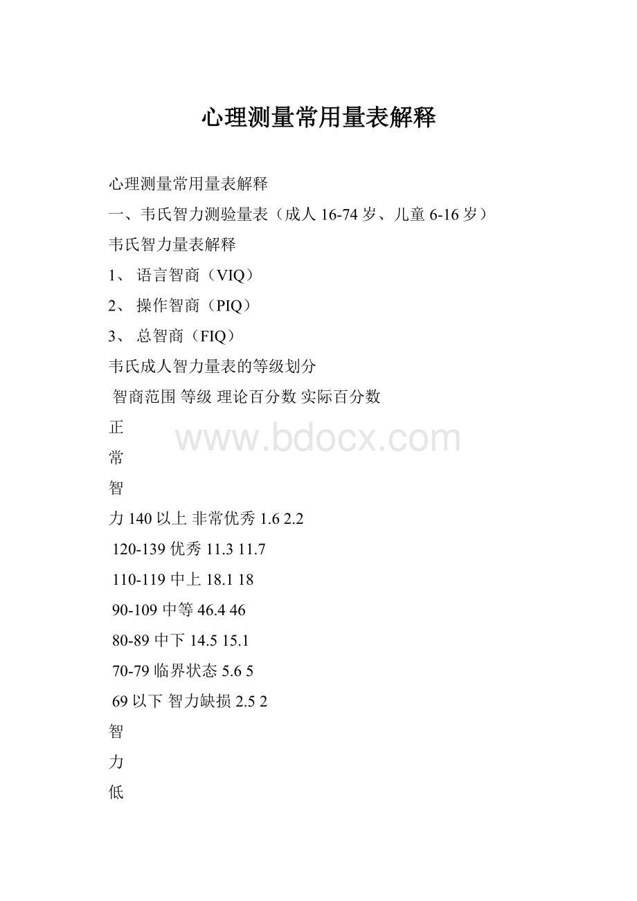 心理测量常用量表解释.docx