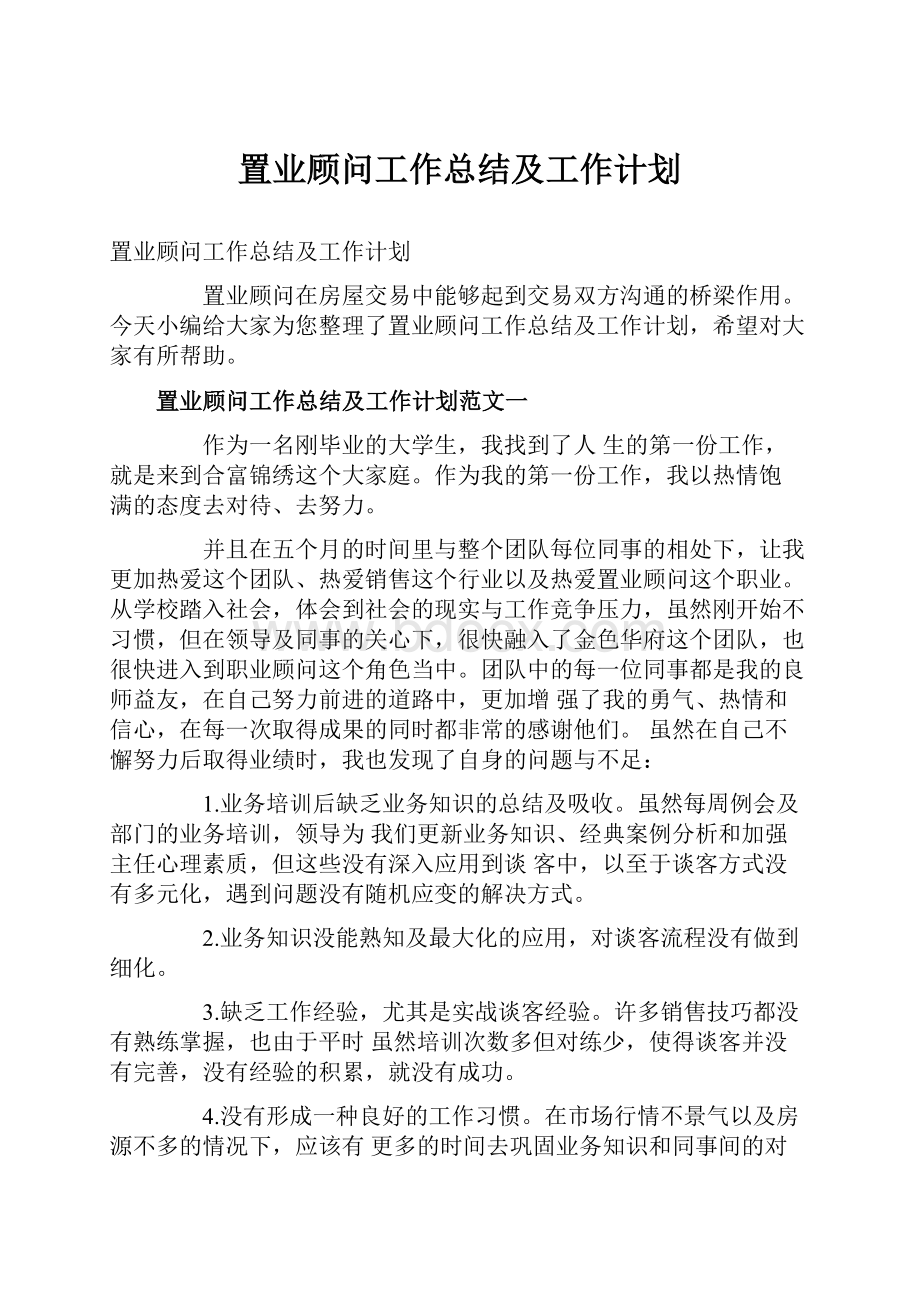 置业顾问工作总结及工作计划.docx