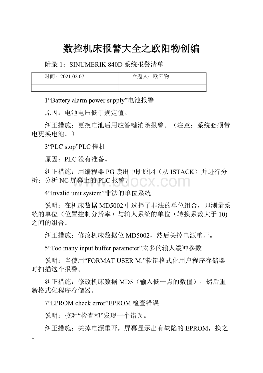 数控机床报警大全之欧阳物创编.docx_第1页