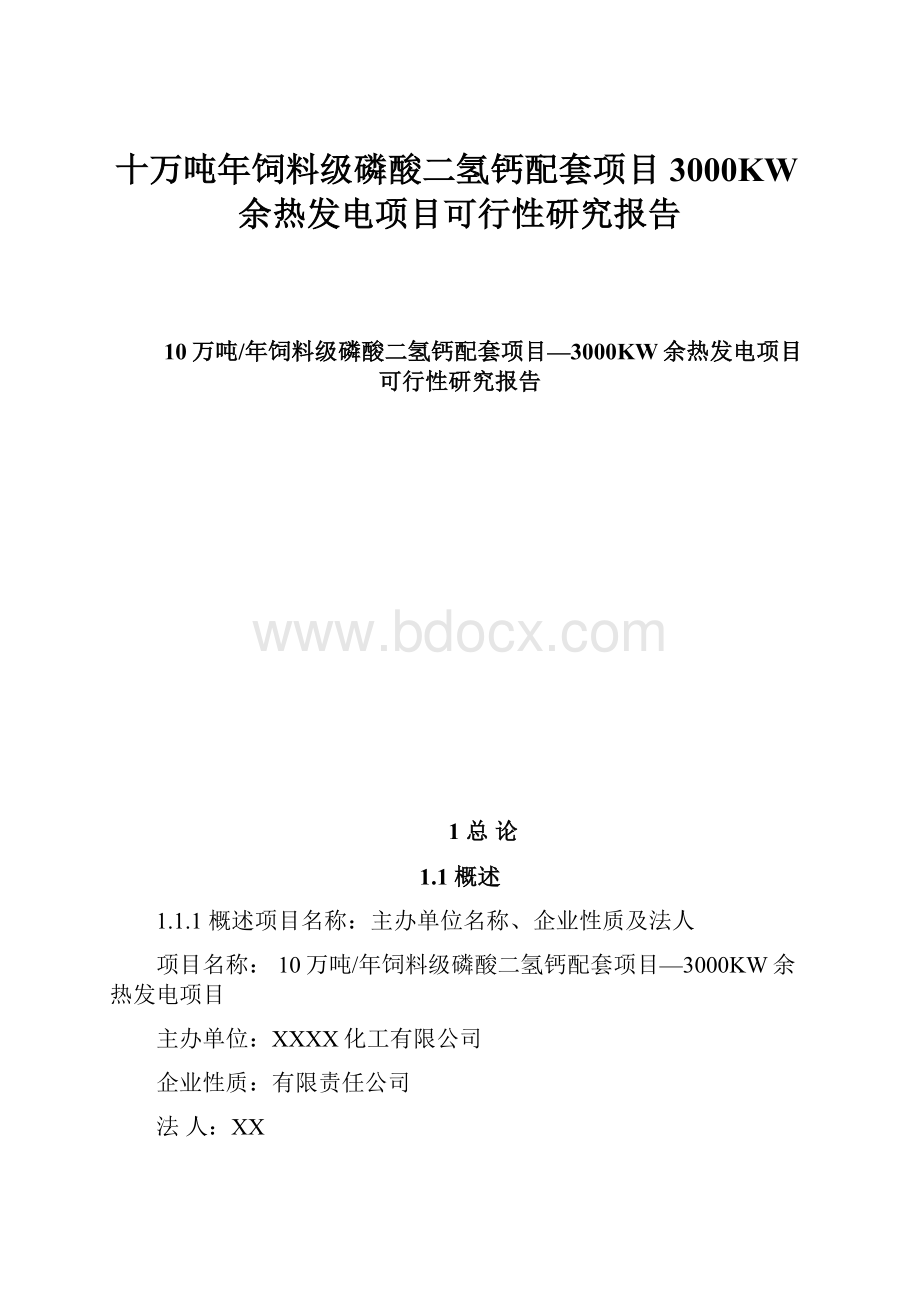 十万吨年饲料级磷酸二氢钙配套项目3000KW余热发电项目可行性研究报告.docx