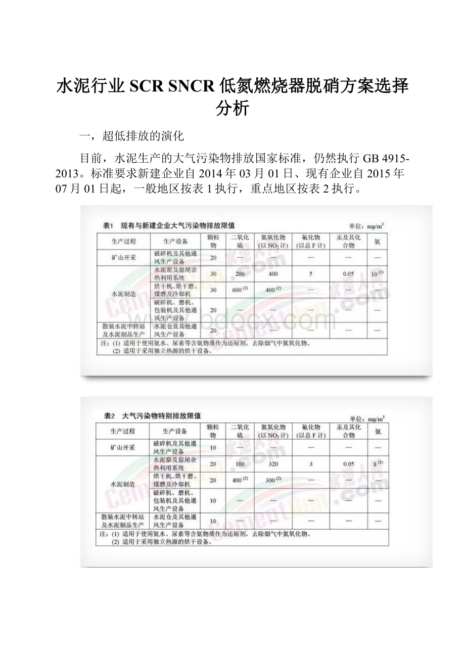 水泥行业SCR SNCR 低氮燃烧器脱硝方案选择分析.docx