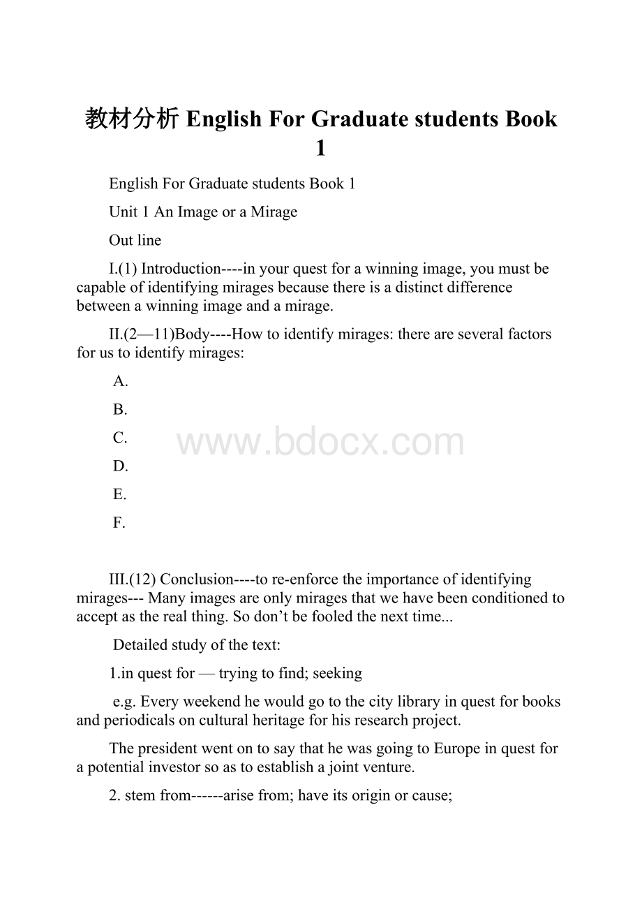 教材分析English For Graduate students Book 1.docx