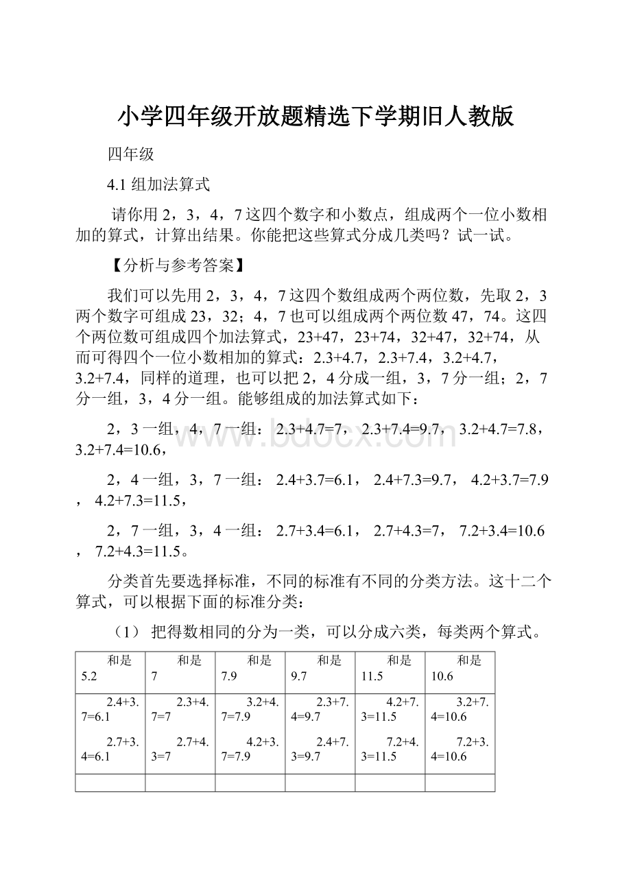 小学四年级开放题精选下学期旧人教版.docx