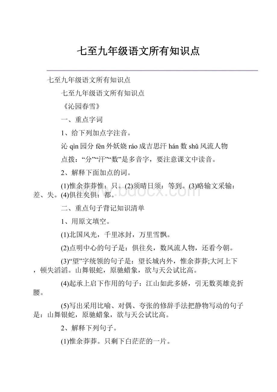 七至九年级语文所有知识点.docx