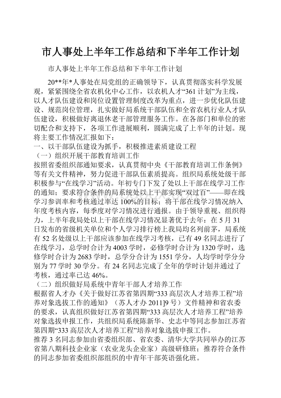 市人事处上半年工作总结和下半年工作计划.docx