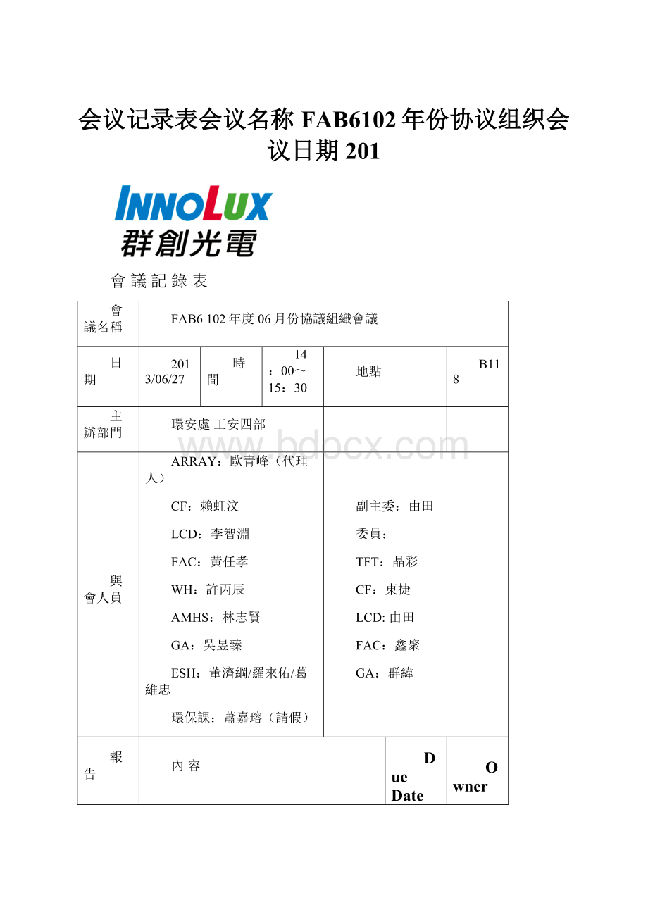 会议记录表会议名称FAB6102年份协议组织会议日期201.docx