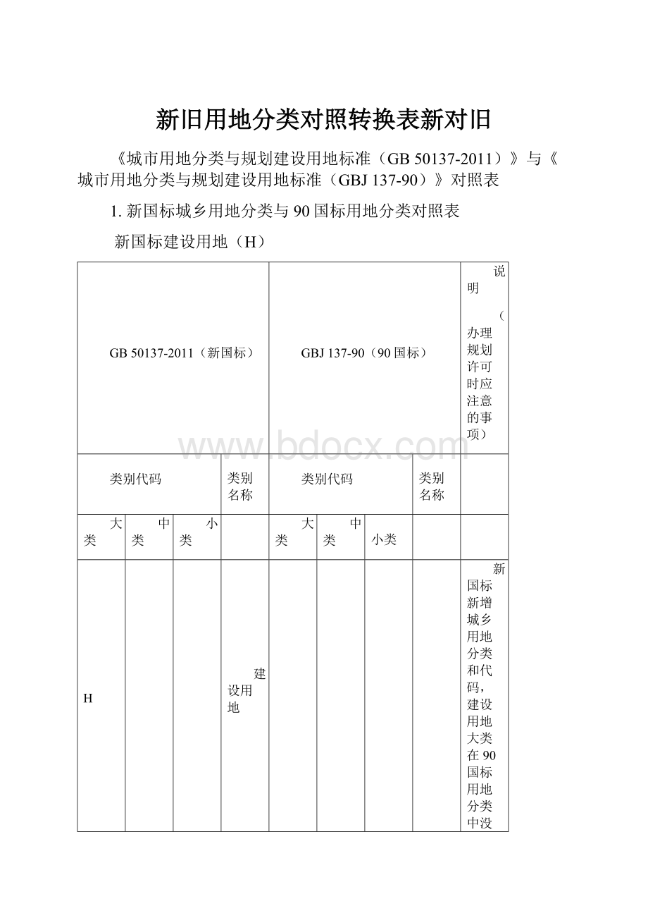 新旧用地分类对照转换表新对旧.docx