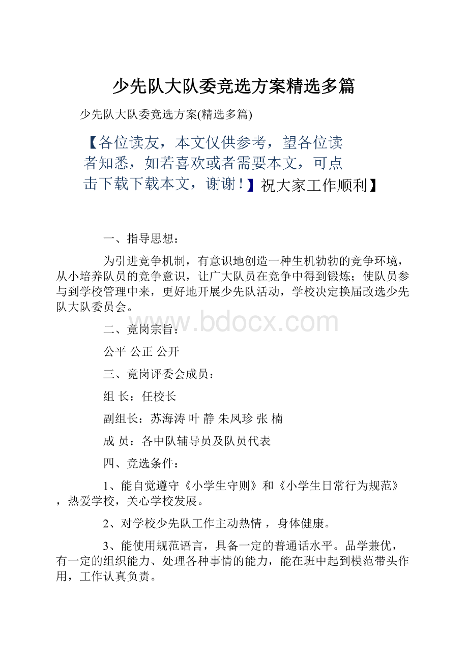 少先队大队委竞选方案精选多篇.docx