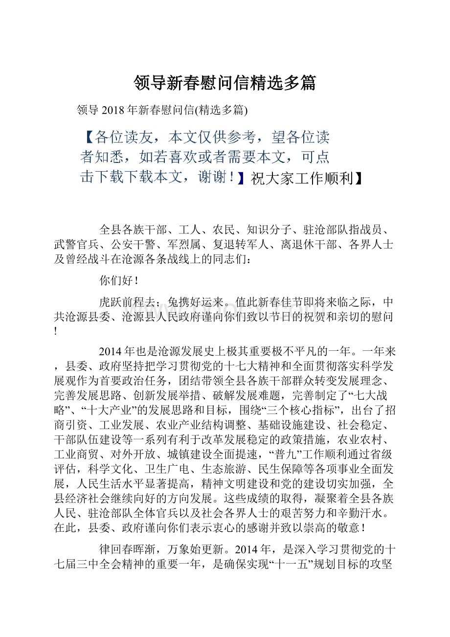 领导新春慰问信精选多篇.docx_第1页