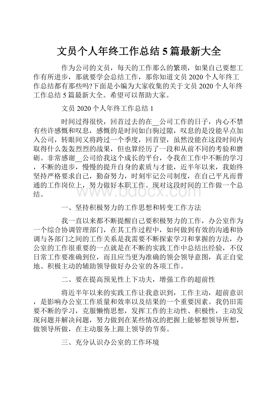 文员个人年终工作总结5篇最新大全.docx