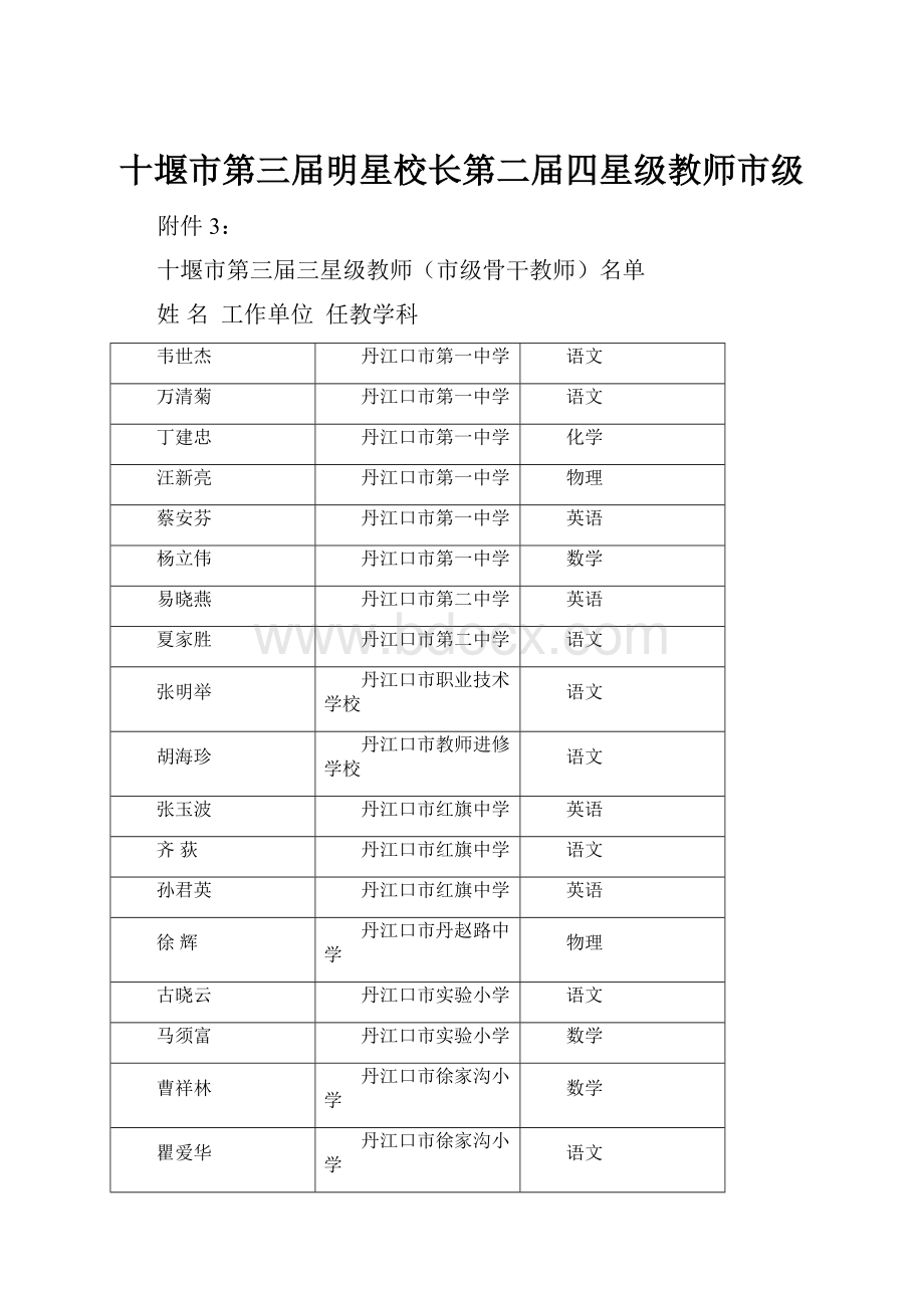 十堰市第三届明星校长第二届四星级教师市级.docx_第1页