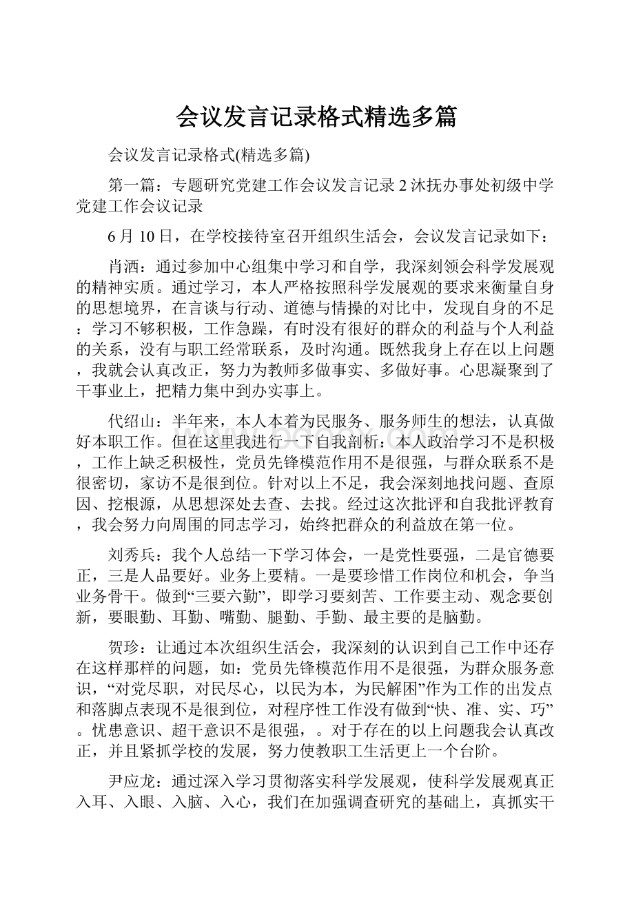 会议发言记录格式精选多篇.docx