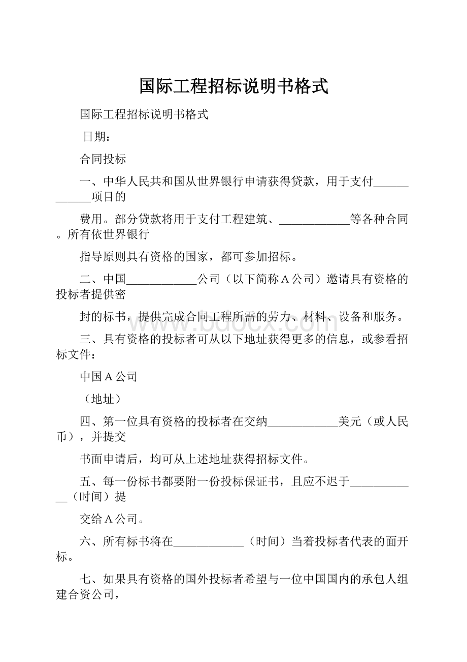 国际工程招标说明书格式.docx