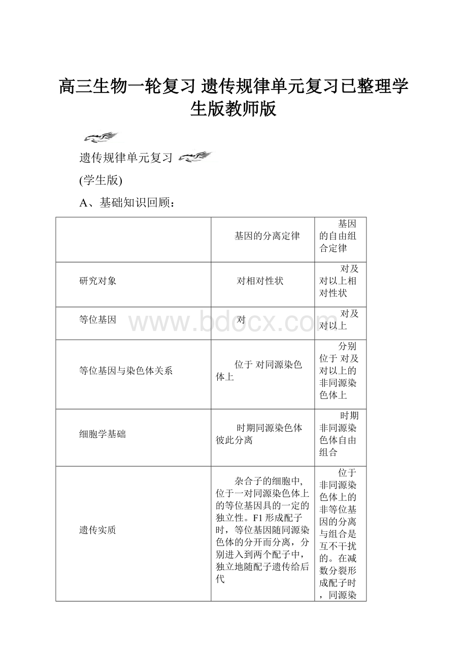 高三生物一轮复习遗传规律单元复习已整理学生版教师版.docx