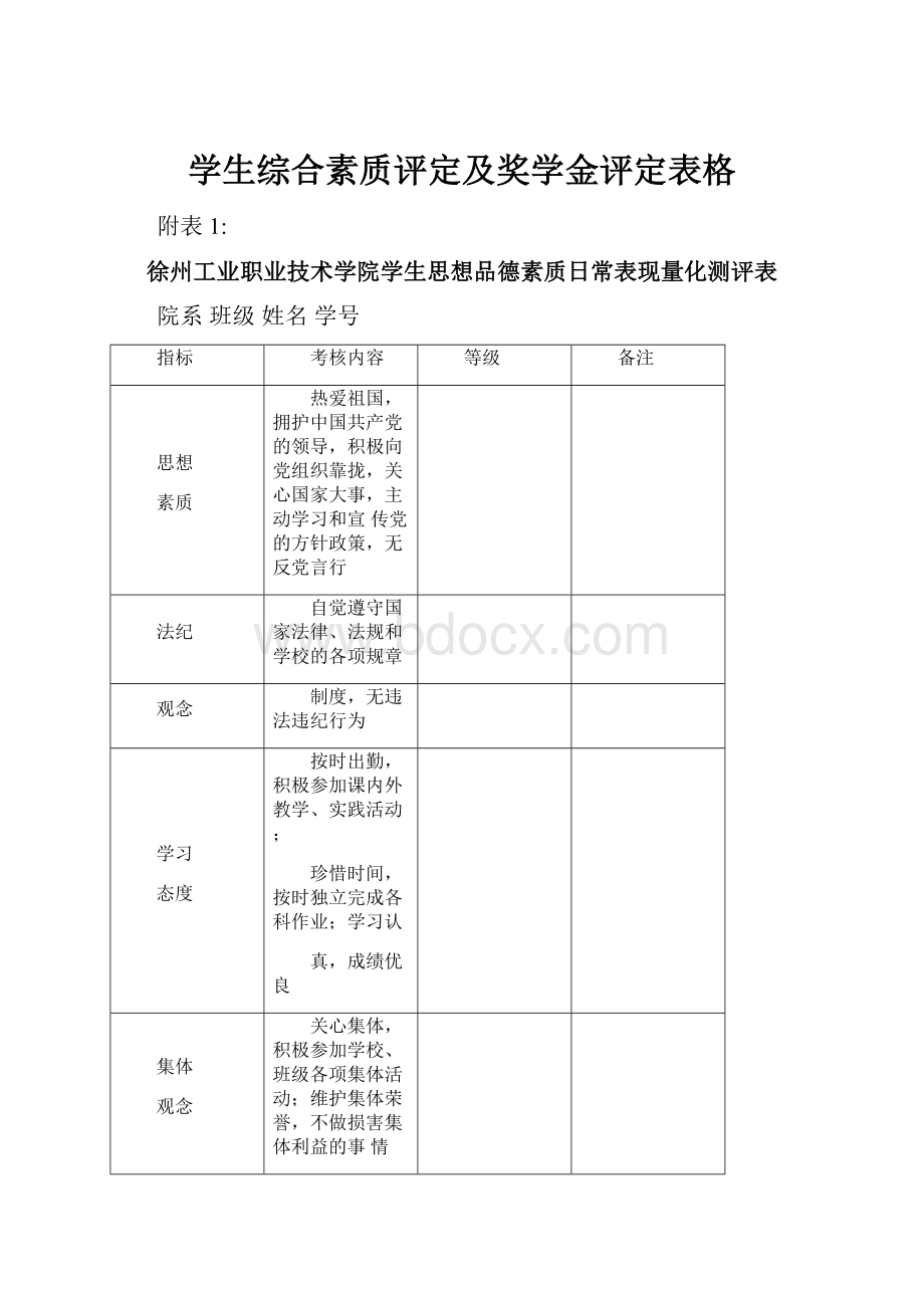 学生综合素质评定及奖学金评定表格.docx