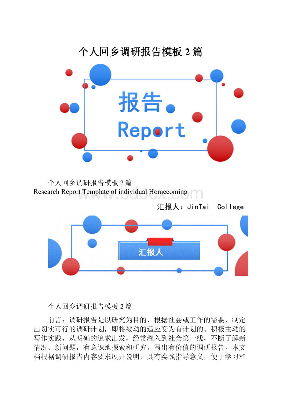 个人回乡调研报告模板2篇.docx